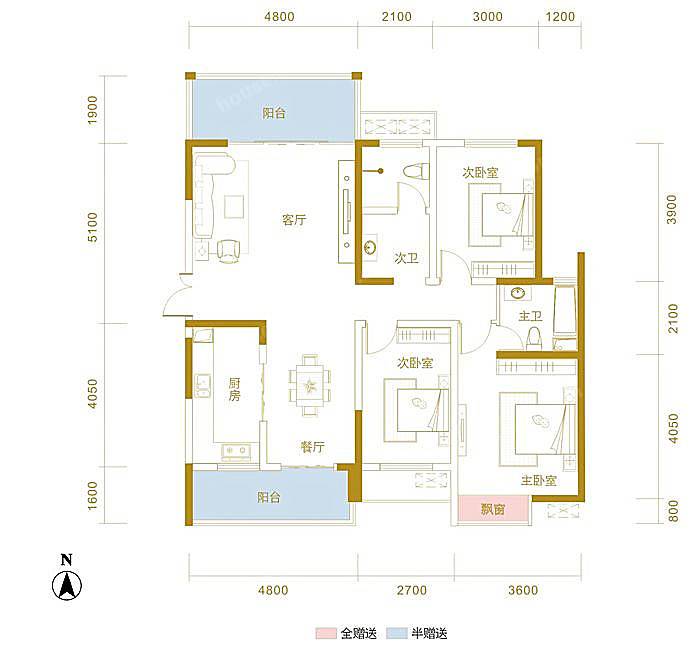 威尔士春天3室2厅2卫138㎡户型图