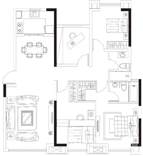 兰亭湾畔4室2厅2卫123㎡户型图