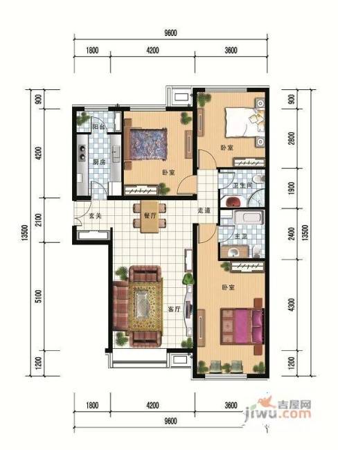 财富官邸3室2厅2卫136.6㎡户型图