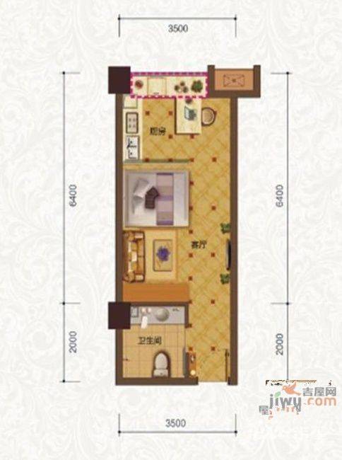 盛源学府名城1室0厅1卫37.5㎡户型图