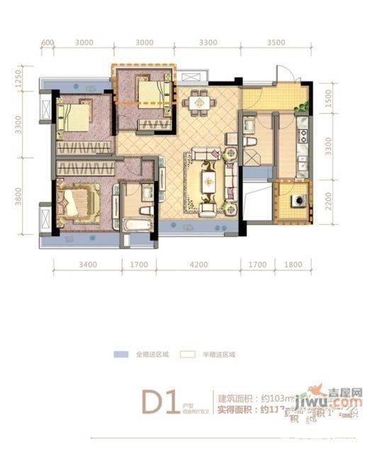 通用时代国际社区3室2厅2卫103㎡户型图