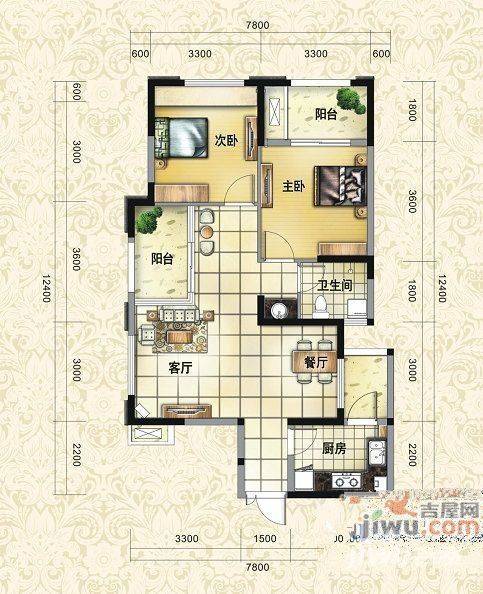 巴黎都市2室2厅1卫户型图