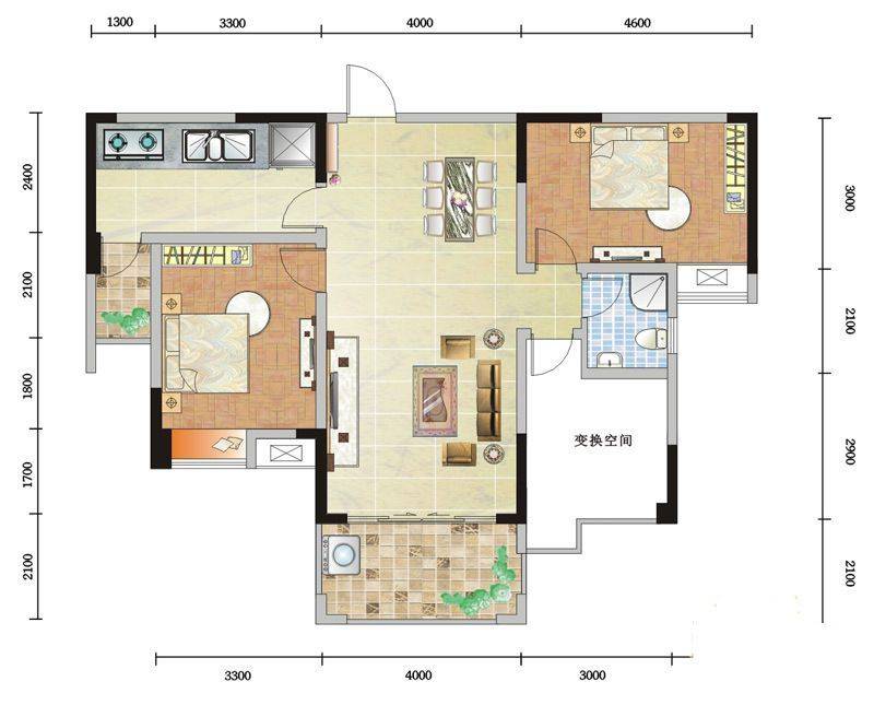 润驰国际广场2室2厅1卫106㎡户型图