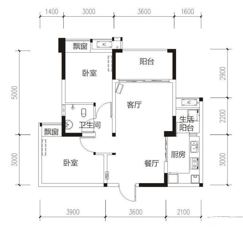 东山国际新城锦驿2室2厅1卫72.9㎡户型图