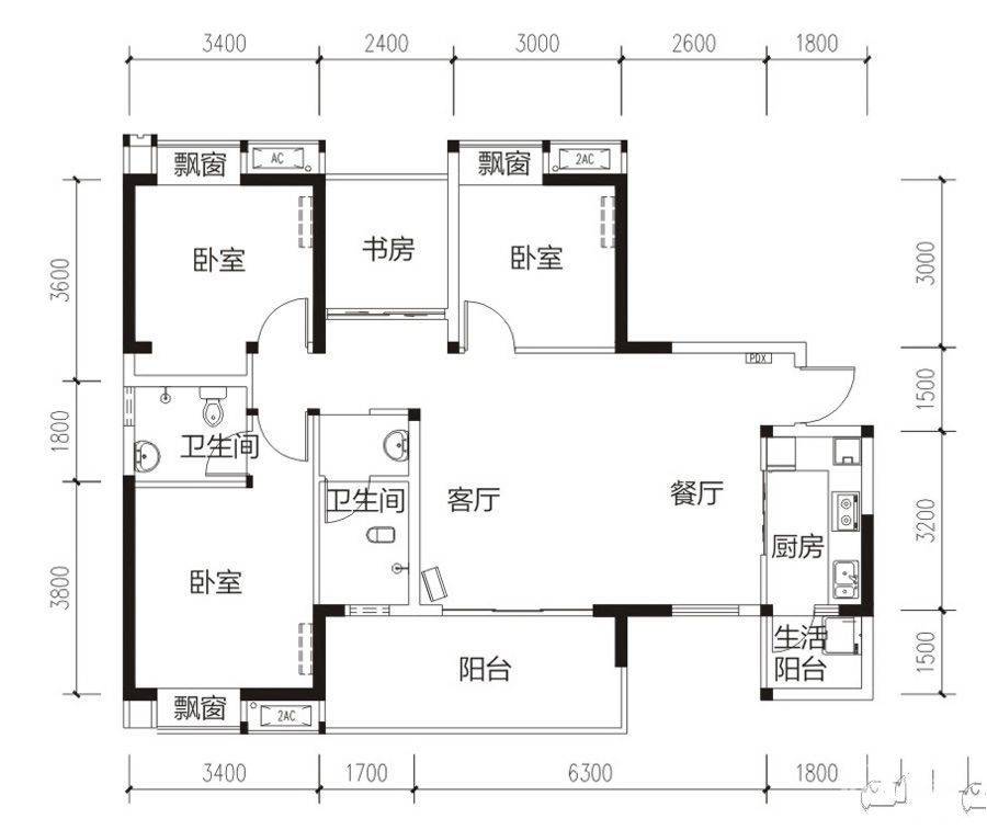 东山国际新城锦驿4室2厅2卫116.9㎡户型图