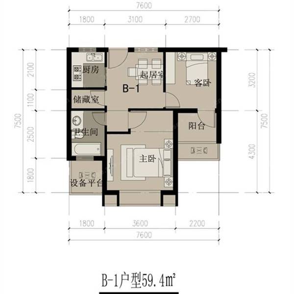 云都美浓小镇2室1厅1卫59.4㎡户型图