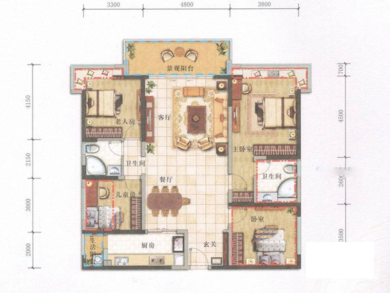 天峦湖4室2厅2卫128㎡户型图