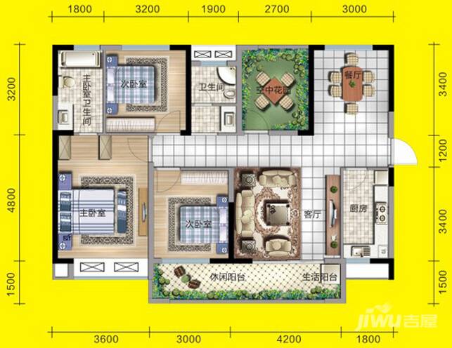 潇湘奥林匹克花园4室2厅2卫126㎡户型图