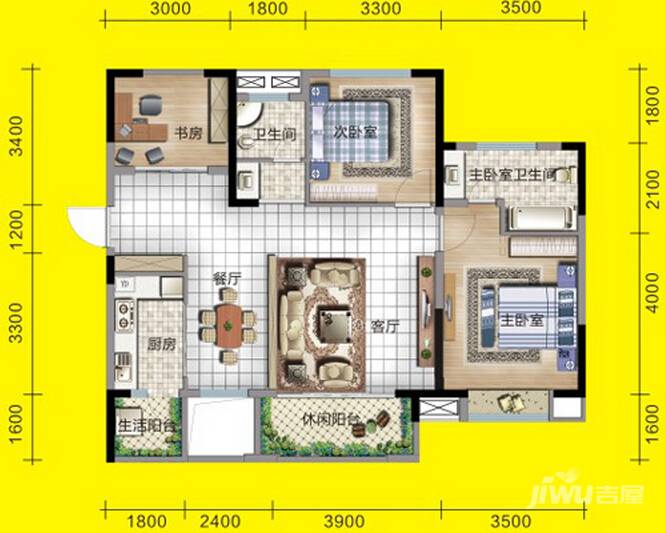 潇湘奥林匹克花园3室2厅2卫108㎡户型图