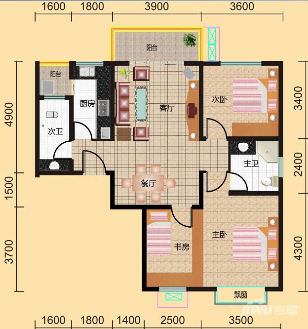 银太家园3室2厅1卫103㎡户型图