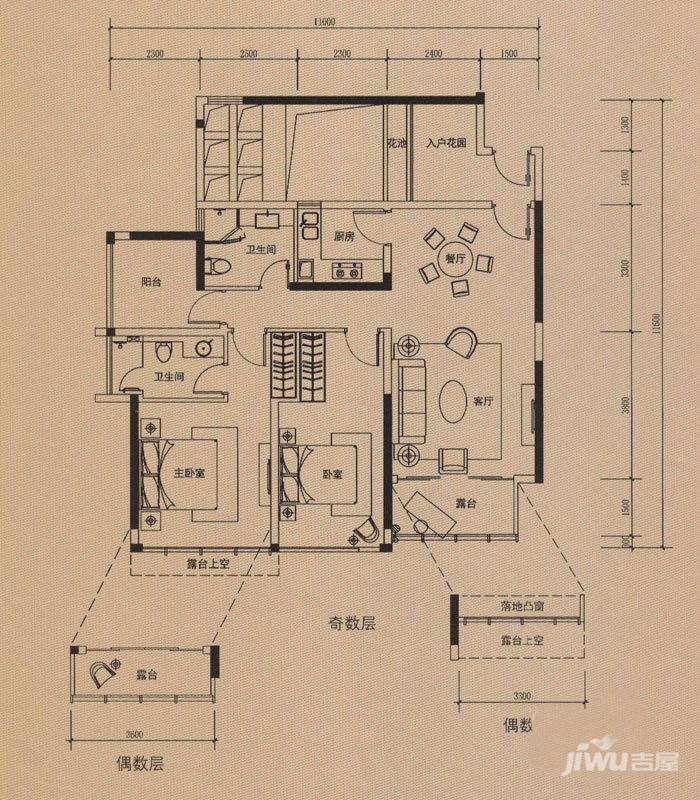 华盛·西荟城三期2室2厅2卫103㎡户型图