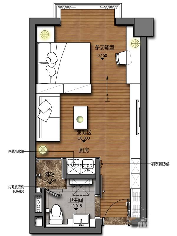 君湖尚寓1室1厅1卫50㎡户型图