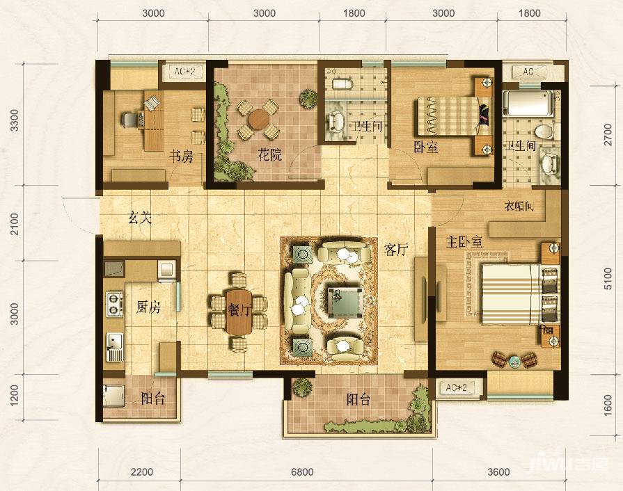 华润橡树湾4室2厅2卫123㎡户型图