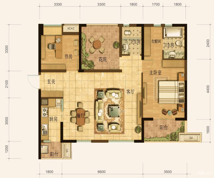 华润橡树湾3室2厅2卫112㎡户型图