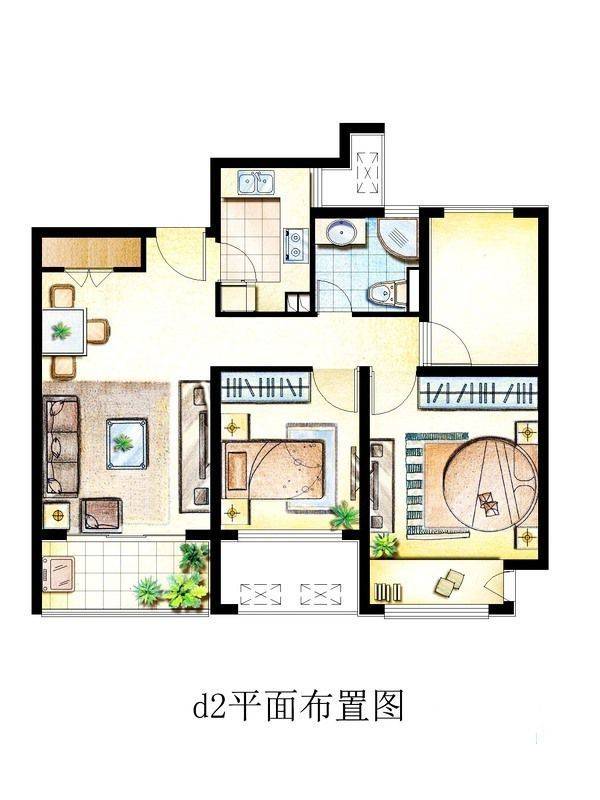 绿地icity3室2厅1卫87.2㎡户型图