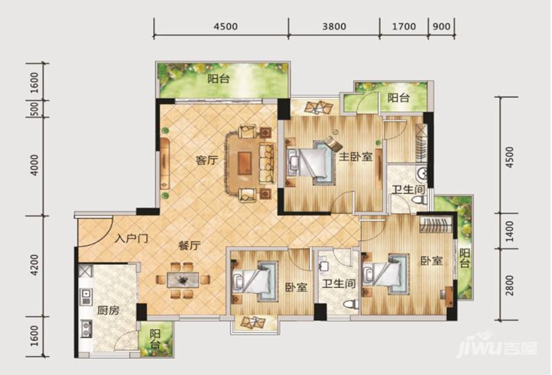 御景东方云邸3室2厅2卫146㎡户型图