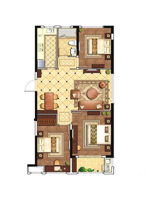 荣安香园3室2厅1卫106㎡户型图