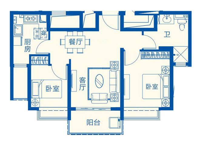 恒大海上半岛2室2厅1卫78㎡户型图