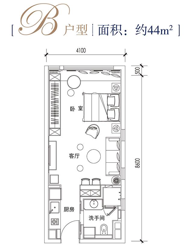 绿地·时代云都汇1室1厅1卫44㎡户型图