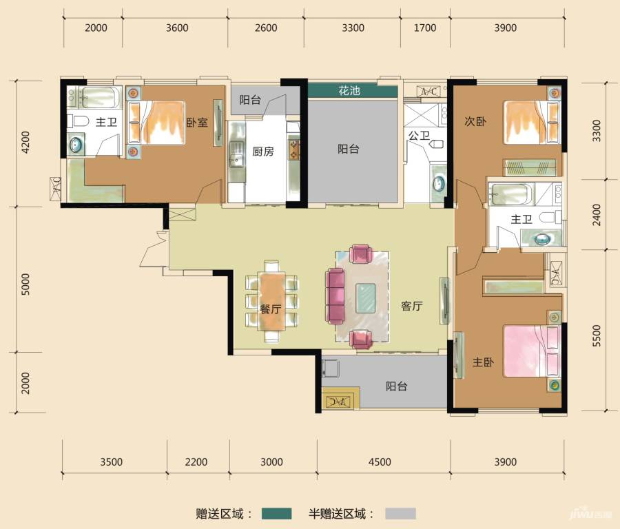 中隆国际嘉熙中心4室2厅2卫161.5㎡户型图