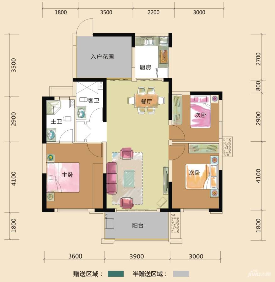 中隆国际嘉熙中心3室2厅2卫114.2㎡户型图