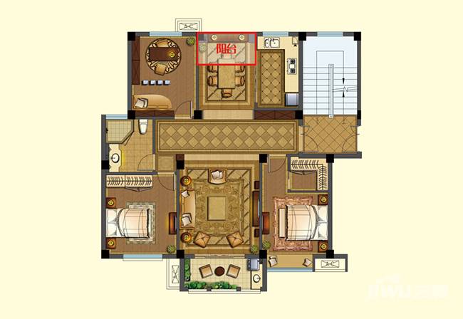 象山中央公馆3室2厅1卫106㎡户型图