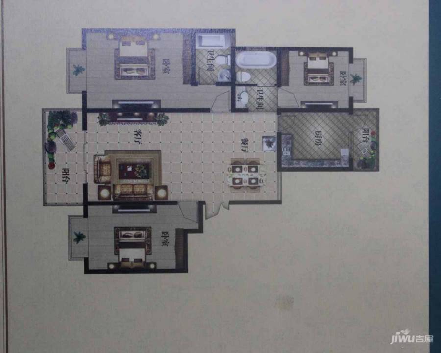 润城尚郡3室2厅2卫128㎡户型图