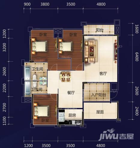 天昌青山府2室2厅2卫147.2㎡户型图