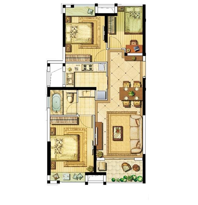 恒威国际城3室2厅1卫88㎡户型图