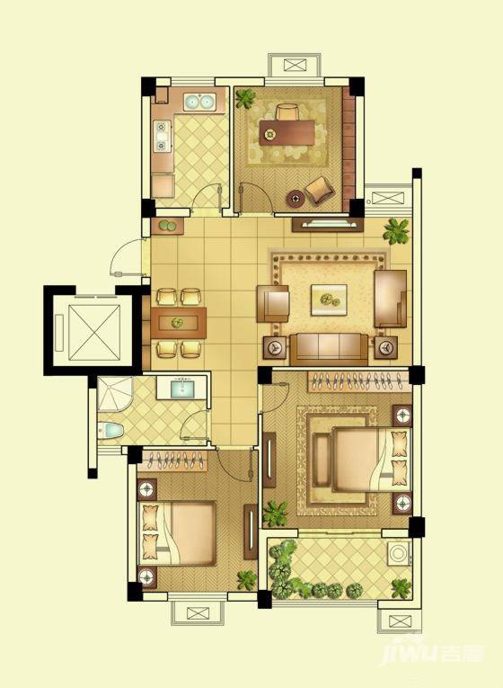 金亿文园3室2厅1卫107㎡户型图