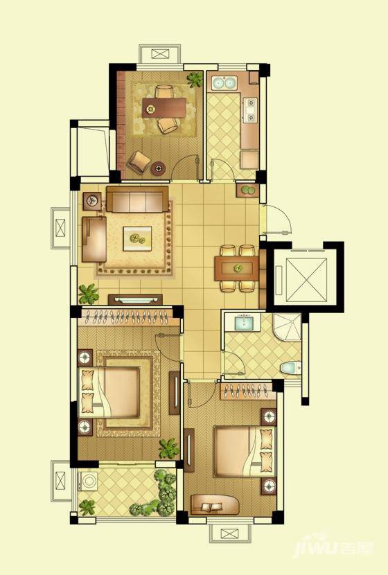 金亿文园3室2厅1卫101㎡户型图