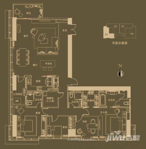 万科峯汇5室2厅3卫220㎡户型图