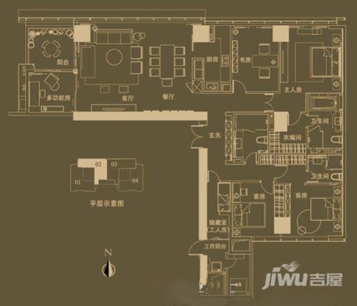 万科峯汇6室2厅3卫230㎡户型图