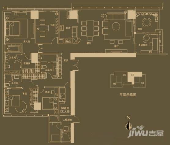 万科峯汇6室2厅3卫230㎡户型图