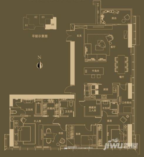 万科峯汇5室2厅3卫220㎡户型图