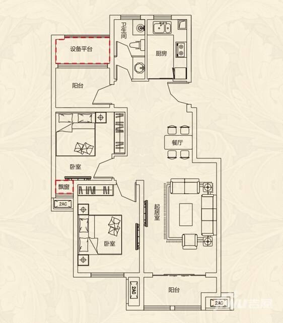 文一名门北郡2室2厅1卫89㎡户型图