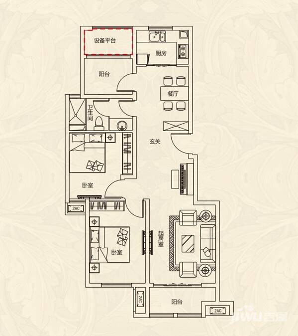 文一名门北郡2室2厅1卫94㎡户型图