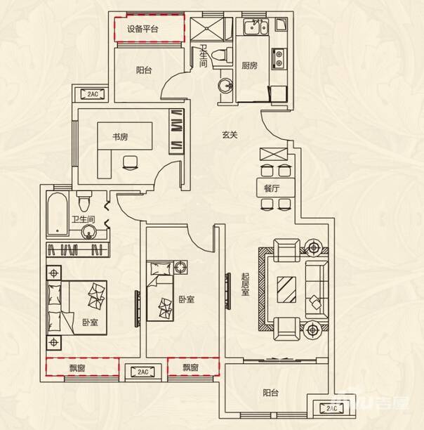 文一名门北郡3室2厅2卫109㎡户型图