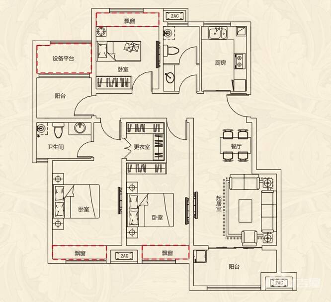 文一名门北郡3室2厅2卫114㎡户型图