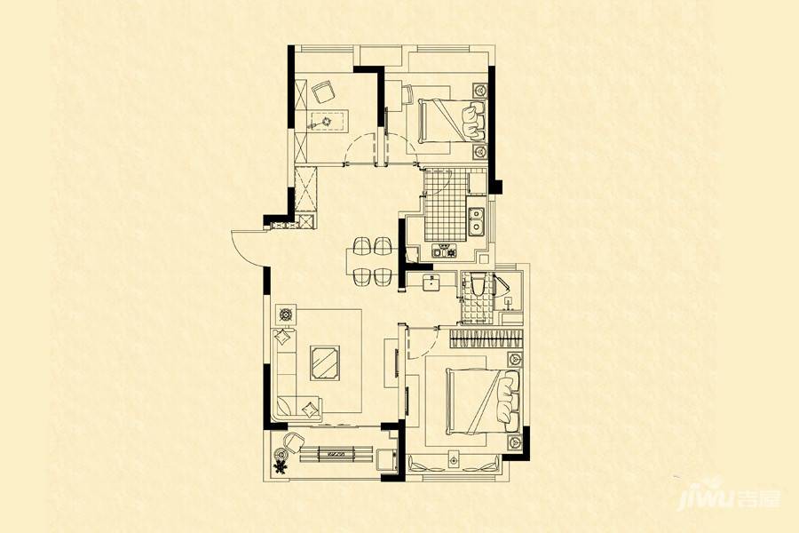 虹桥正荣府3室2厅1卫94㎡户型图