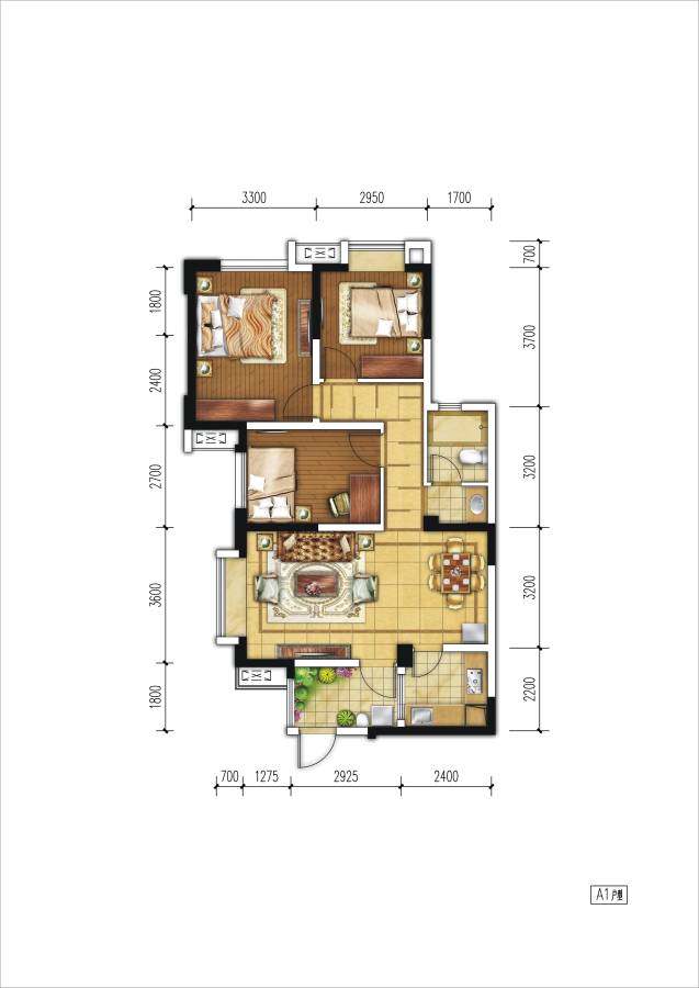 锦江国际花园3室2厅1卫85㎡户型图