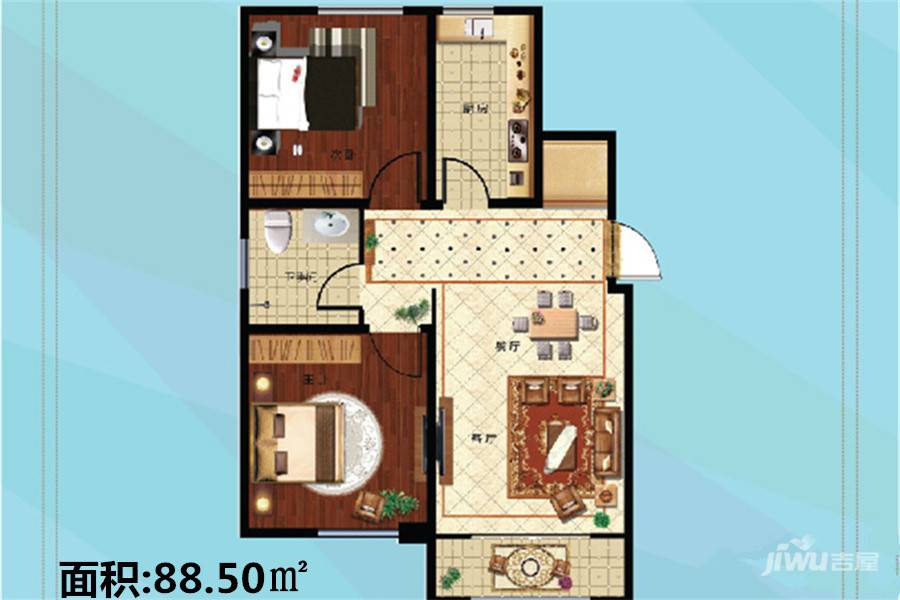 东方雅苑普通住宅88.5㎡户型图