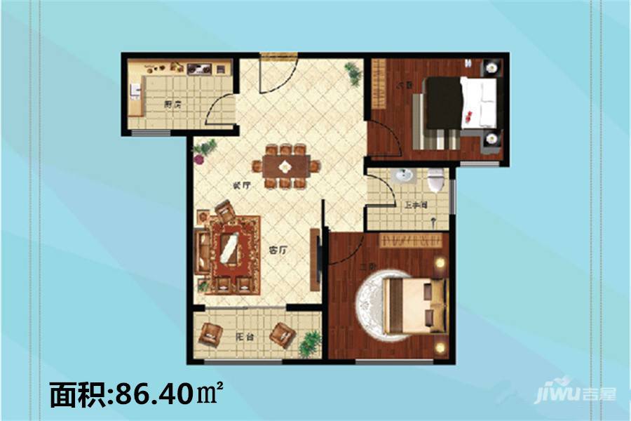 东方雅苑普通住宅86.4㎡户型图