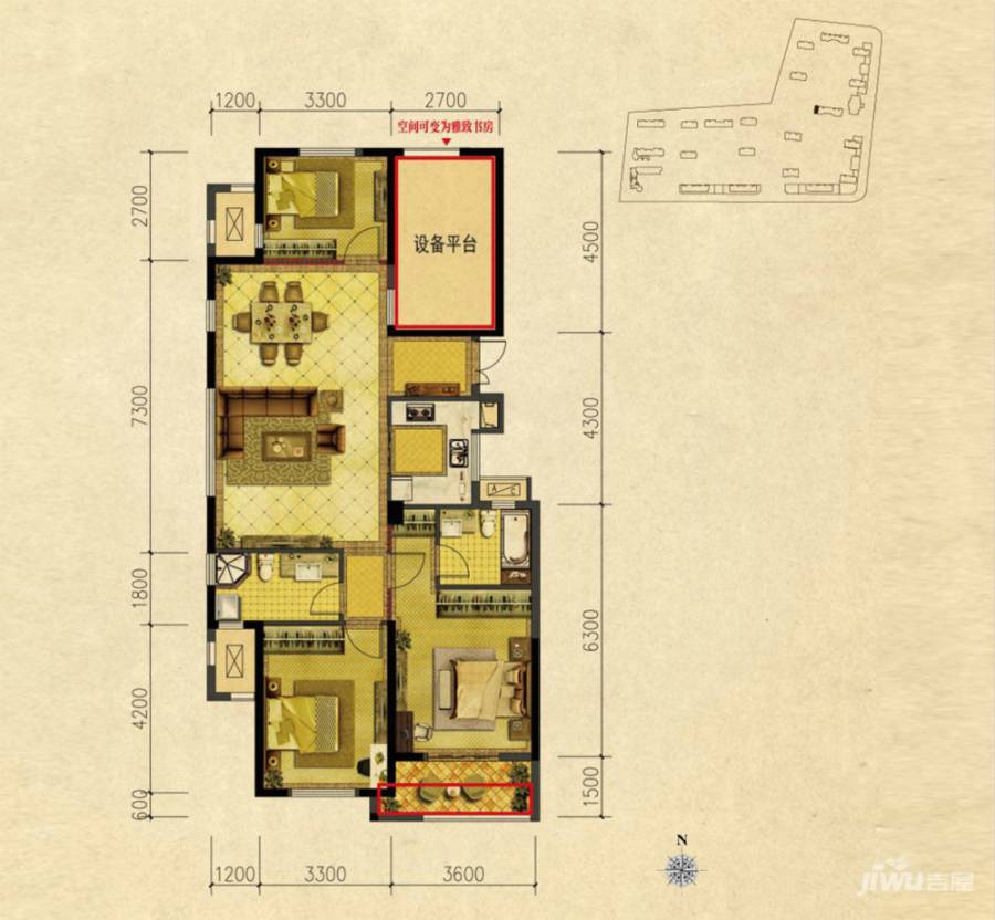 信达香格里4室2厅2卫127㎡户型图