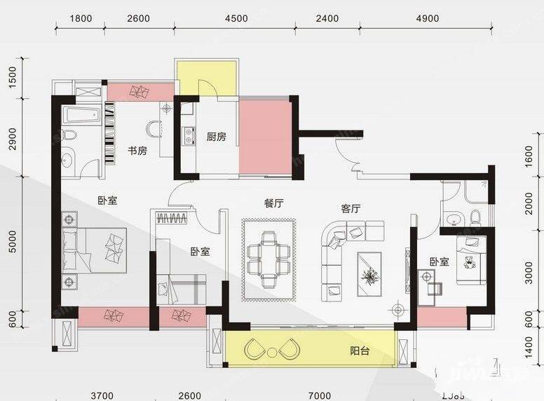 四海达21克拉4室2厅2卫146㎡户型图