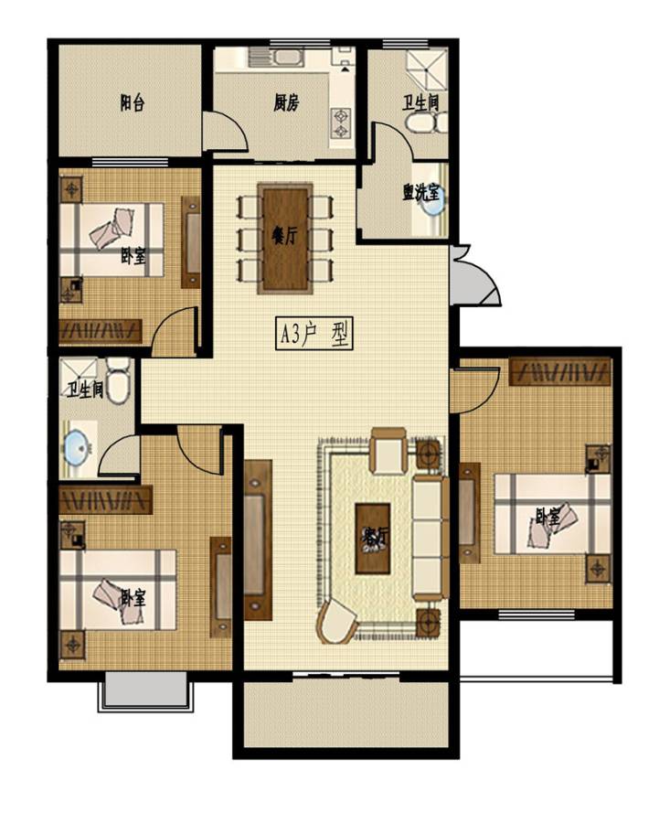 鑫川花园鑫川花苑3#复式二层户型图|鑫川花园3房1厅1卫户型图_新密市