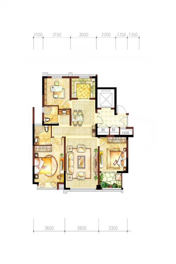 宏泰风花树3室2厅2卫122㎡户型图