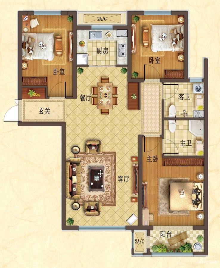 华中假日丽城4室2厅2卫136.5㎡户型图