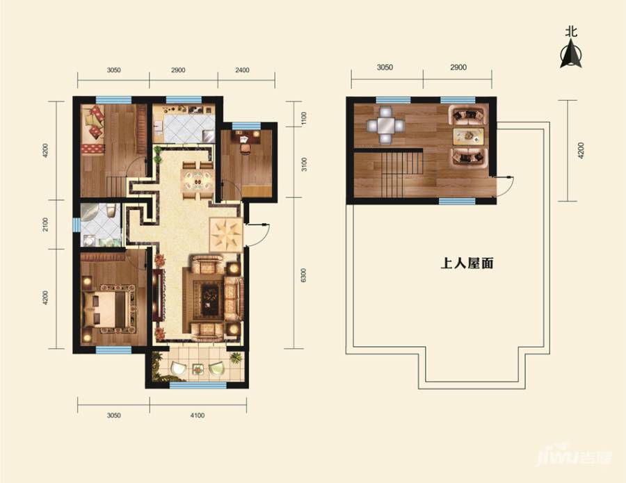 同城国际4室2厅1卫126.6㎡户型图