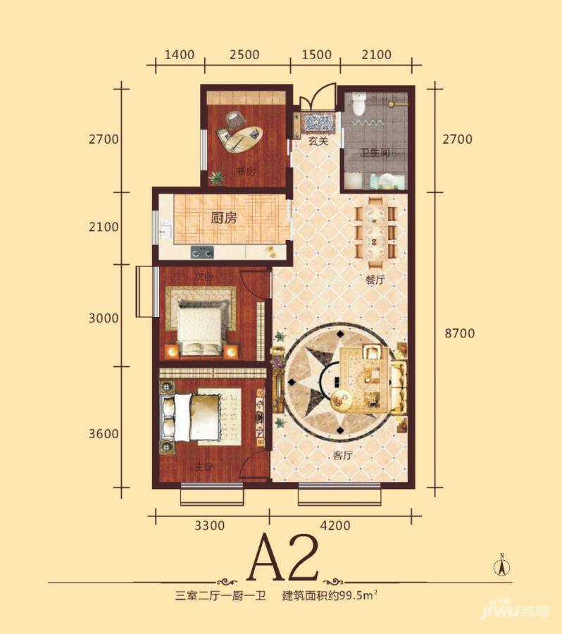 通嘉东方御景3室2厅1卫99.5㎡户型图